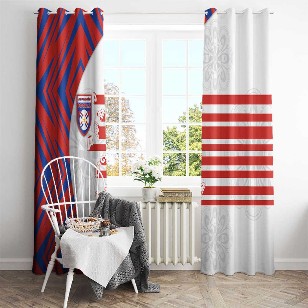 Paraguay Football Window Curtain Stripes Typography With Nanduti Flower Patterns