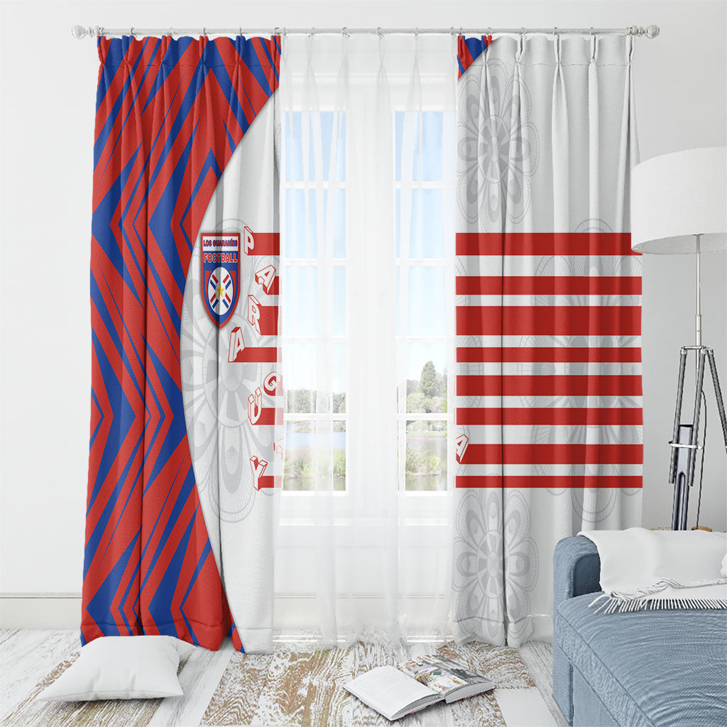 Paraguay Football Window Curtain Stripes Typography With Nanduti Flower Patterns