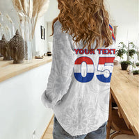 Custom Paraguay Football Women Casual Shirt Stripes Typography With Nanduti Flower Patterns