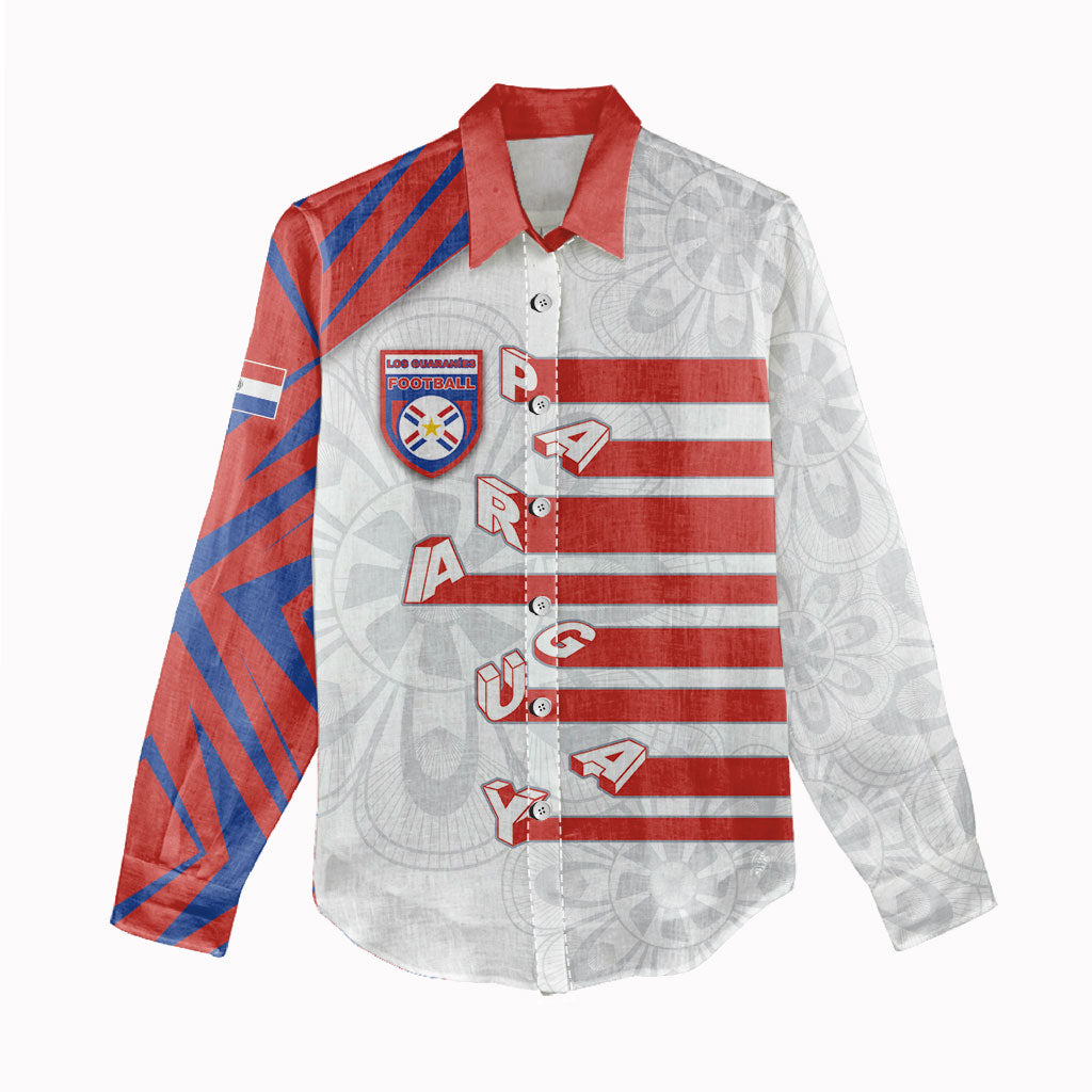 Custom Paraguay Football Women Casual Shirt Stripes Typography With Nanduti Flower Patterns