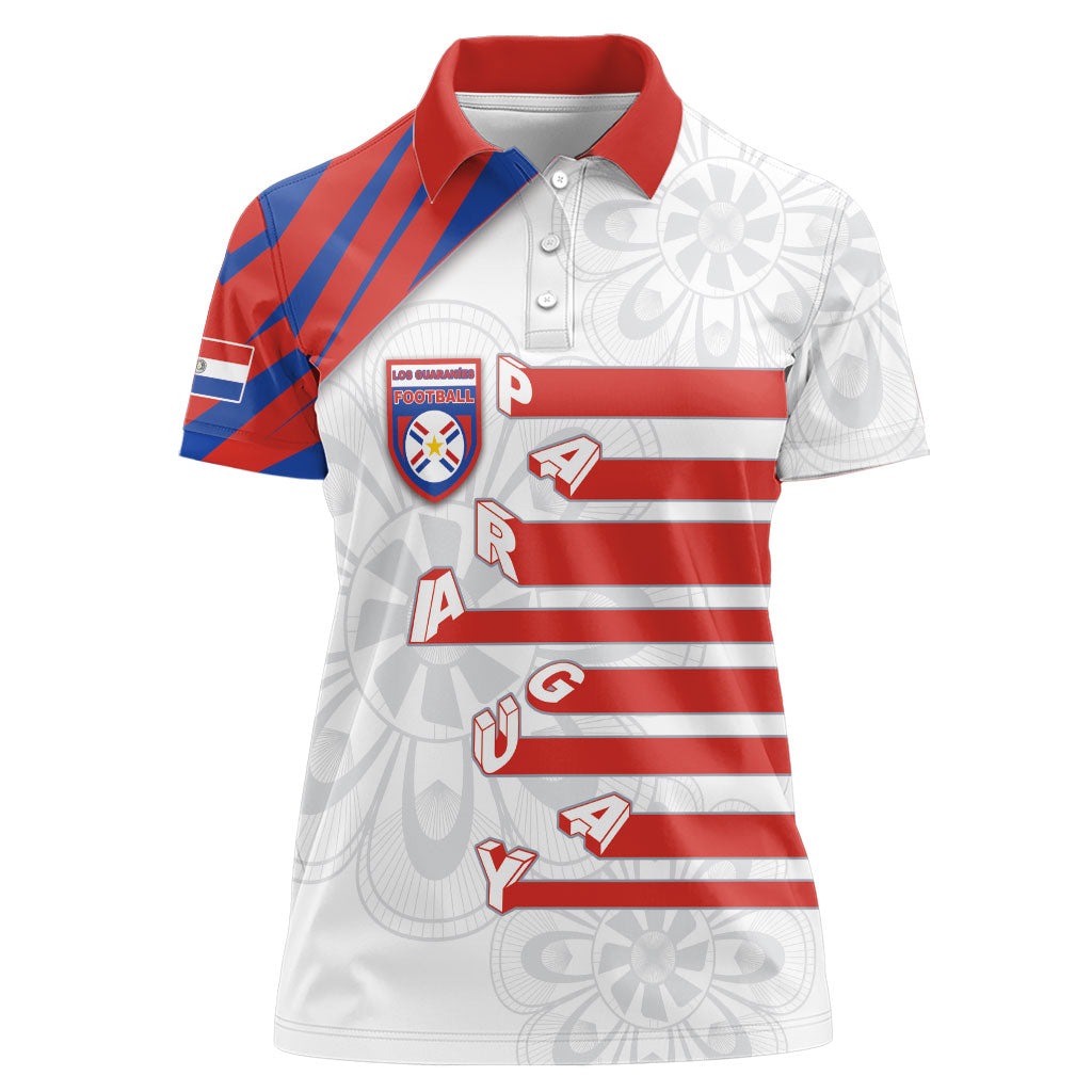 Custom Paraguay Football Women Polo Shirt Stripes Typography With Nanduti Flower Patterns