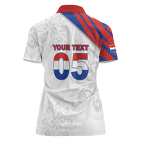Custom Paraguay Football Women Polo Shirt Stripes Typography With Nanduti Flower Patterns