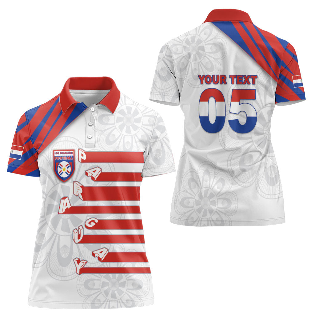 Custom Paraguay Football Women Polo Shirt Stripes Typography With Nanduti Flower Patterns