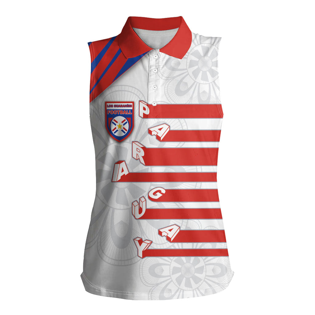 Custom Paraguay Football Women Sleeveless Polo Shirt Stripes Typography With Nanduti Flower Patterns