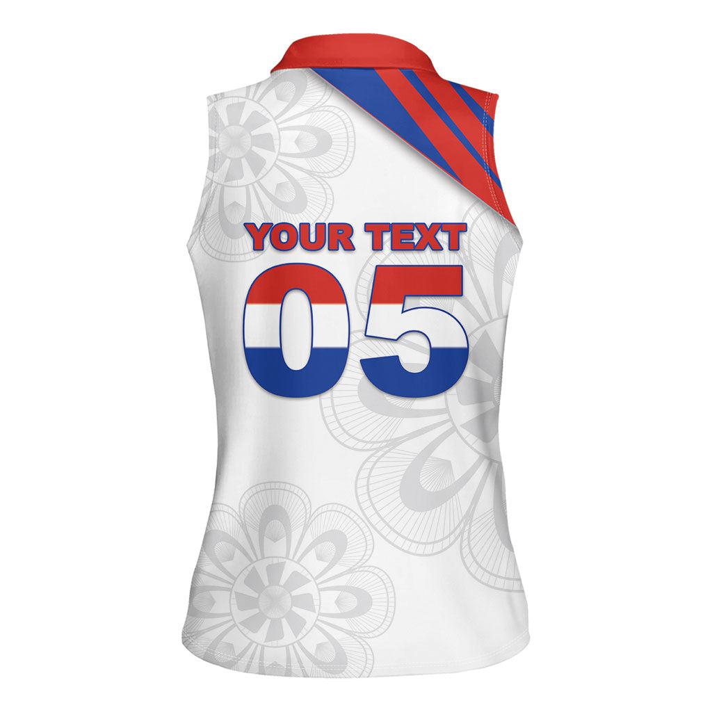 Custom Paraguay Football Women Sleeveless Polo Shirt Stripes Typography With Nanduti Flower Patterns