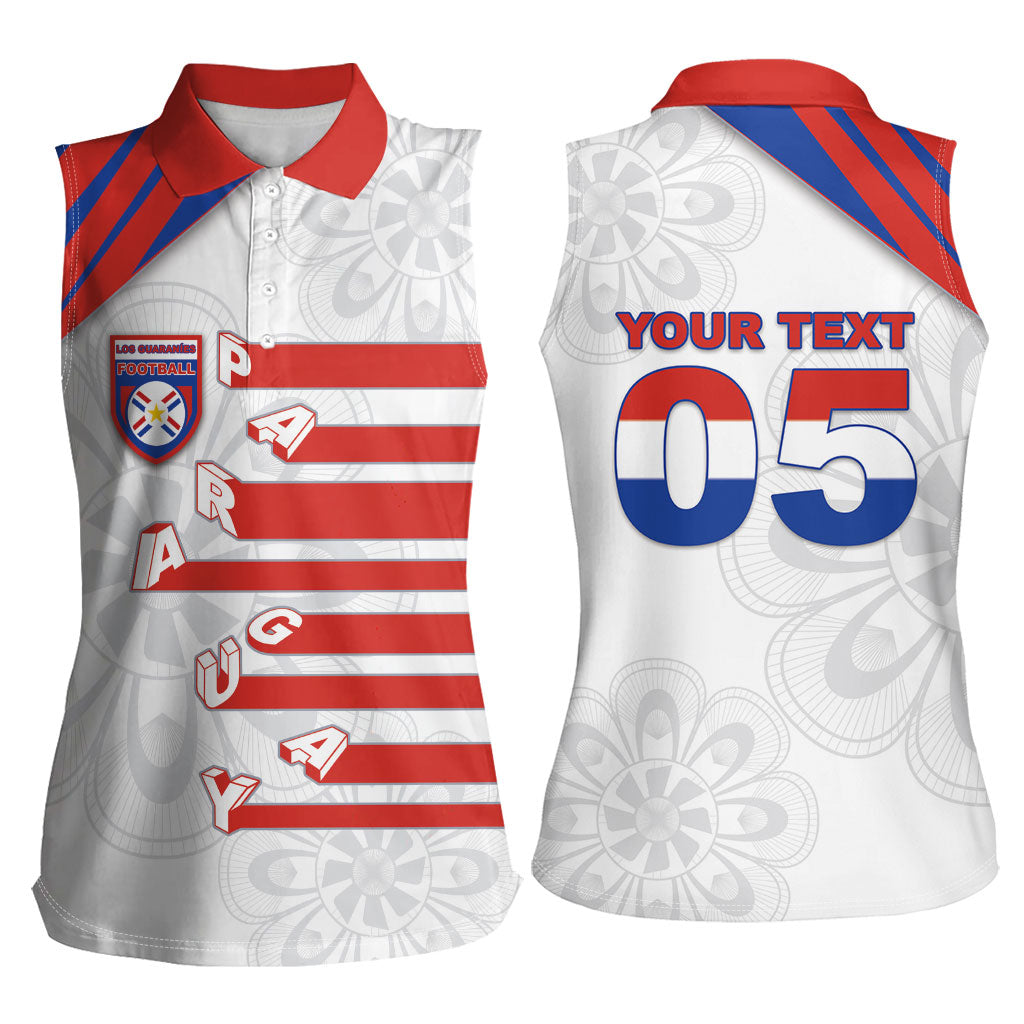 Custom Paraguay Football Women Sleeveless Polo Shirt Stripes Typography With Nanduti Flower Patterns