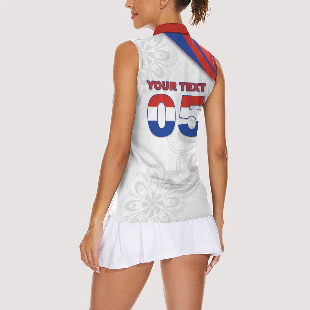 Custom Paraguay Football Women Sleeveless Polo Shirt Stripes Typography With Nanduti Flower Patterns