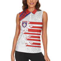 Custom Paraguay Football Women Sleeveless Polo Shirt Stripes Typography With Nanduti Flower Patterns
