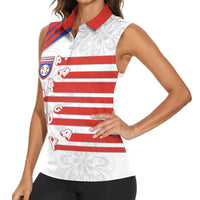 Custom Paraguay Football Women Sleeveless Polo Shirt Stripes Typography With Nanduti Flower Patterns