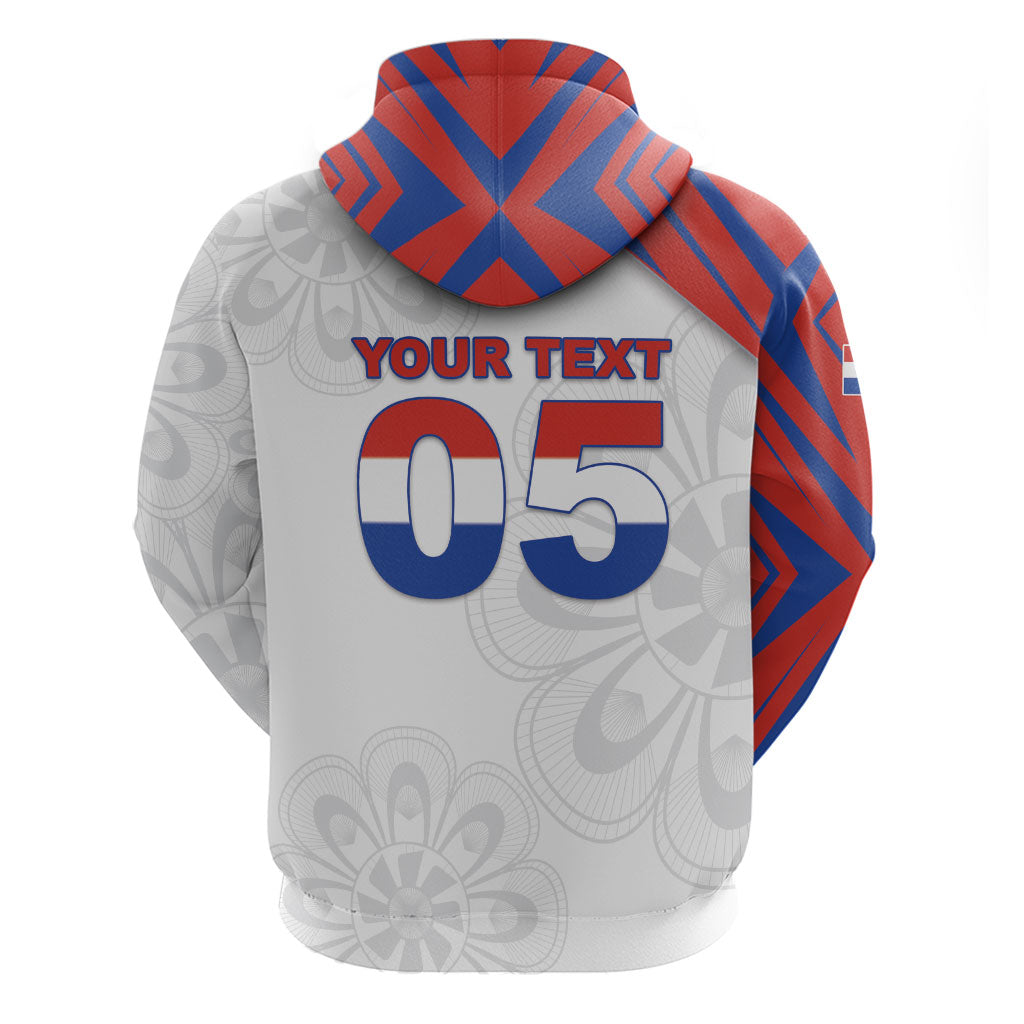 Custom Paraguay Football Zip Hoodie Stripes Typography With Nanduti Flower Patterns