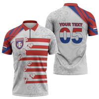 Custom Paraguay Football Zipper Polo Shirt Stripes Typography With Nanduti Flower Patterns