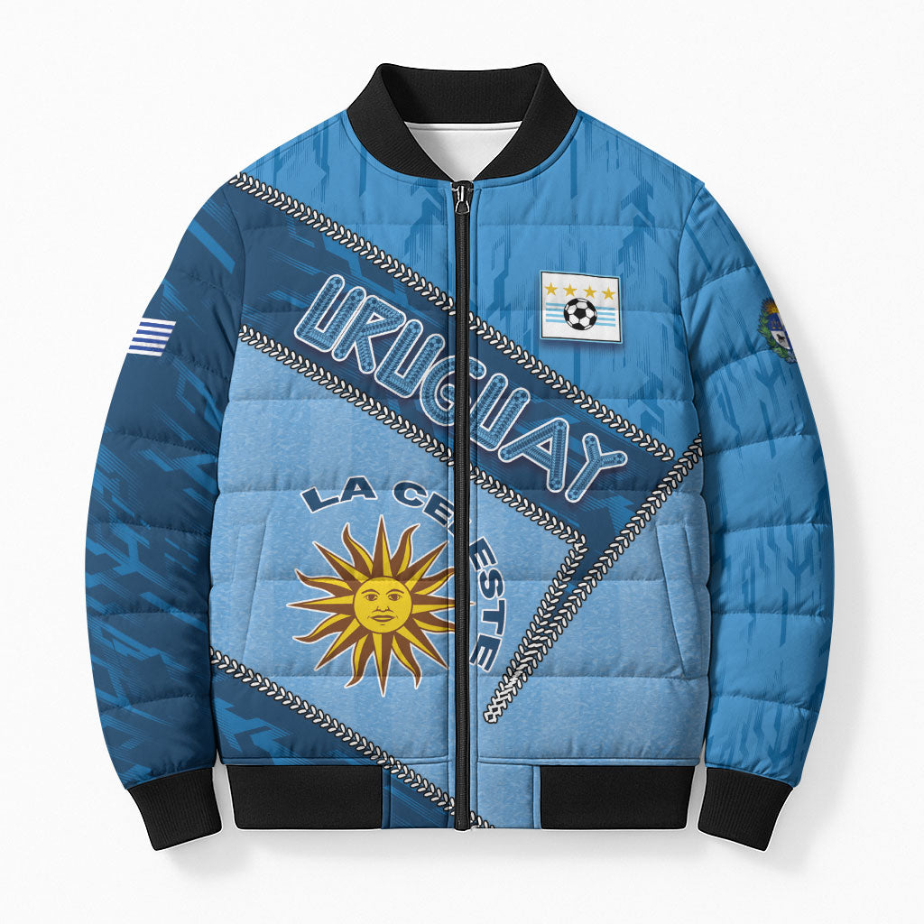 Custom Uruguay Football Bomber Puffer Jacket Sun Of May Symbol Unique Style
