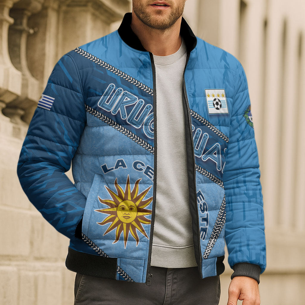 Custom Uruguay Football Bomber Puffer Jacket Sun Of May Symbol Unique Style