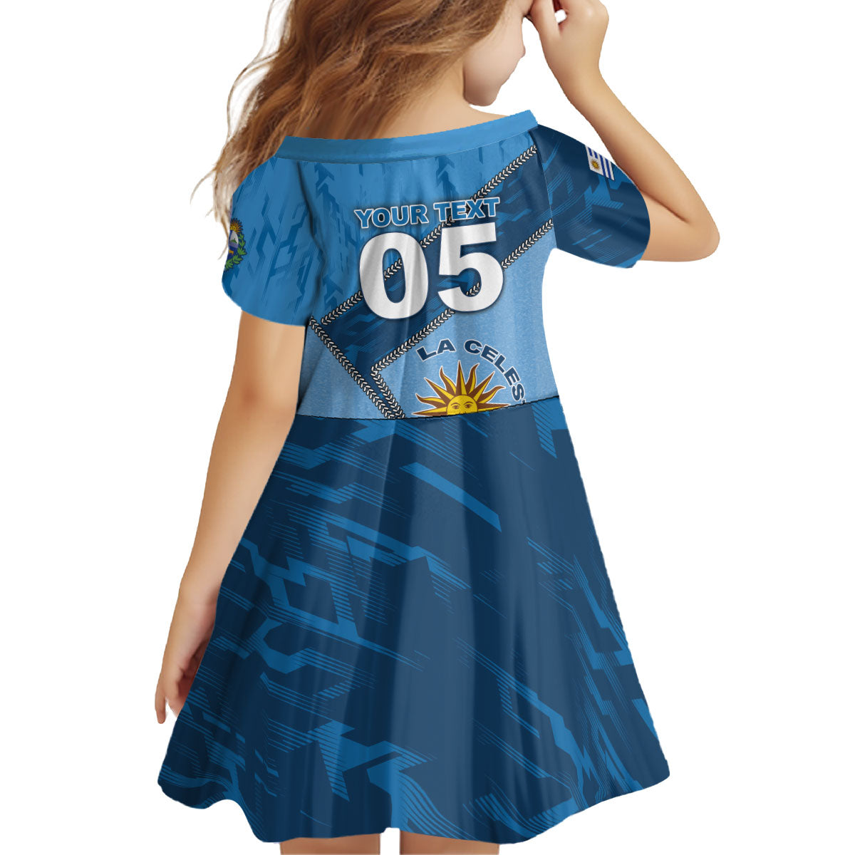 Custom Uruguay Football Kid Short Sleeve Dress Sun Of May Symbol Unique Style