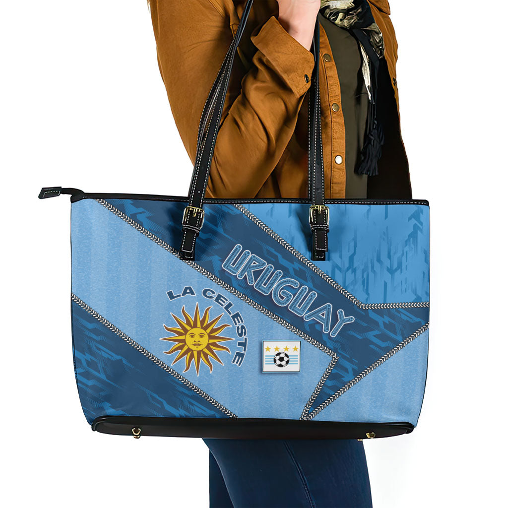 Uruguay Football Leather Tote Bag Sun Of May Symbol Unique Style