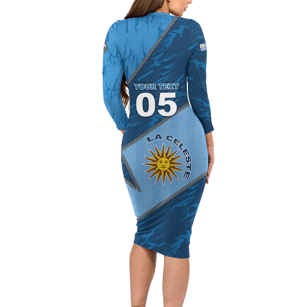 Custom Uruguay Football Long Sleeve Bodycon Dress Sun Of May Symbol Unique Style