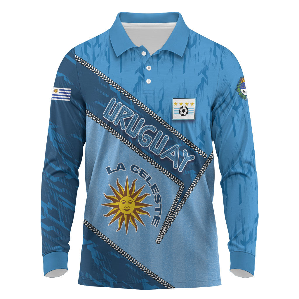 Custom Uruguay Football Long Sleeve Polo Shirt Sun Of May Symbol Unique Style