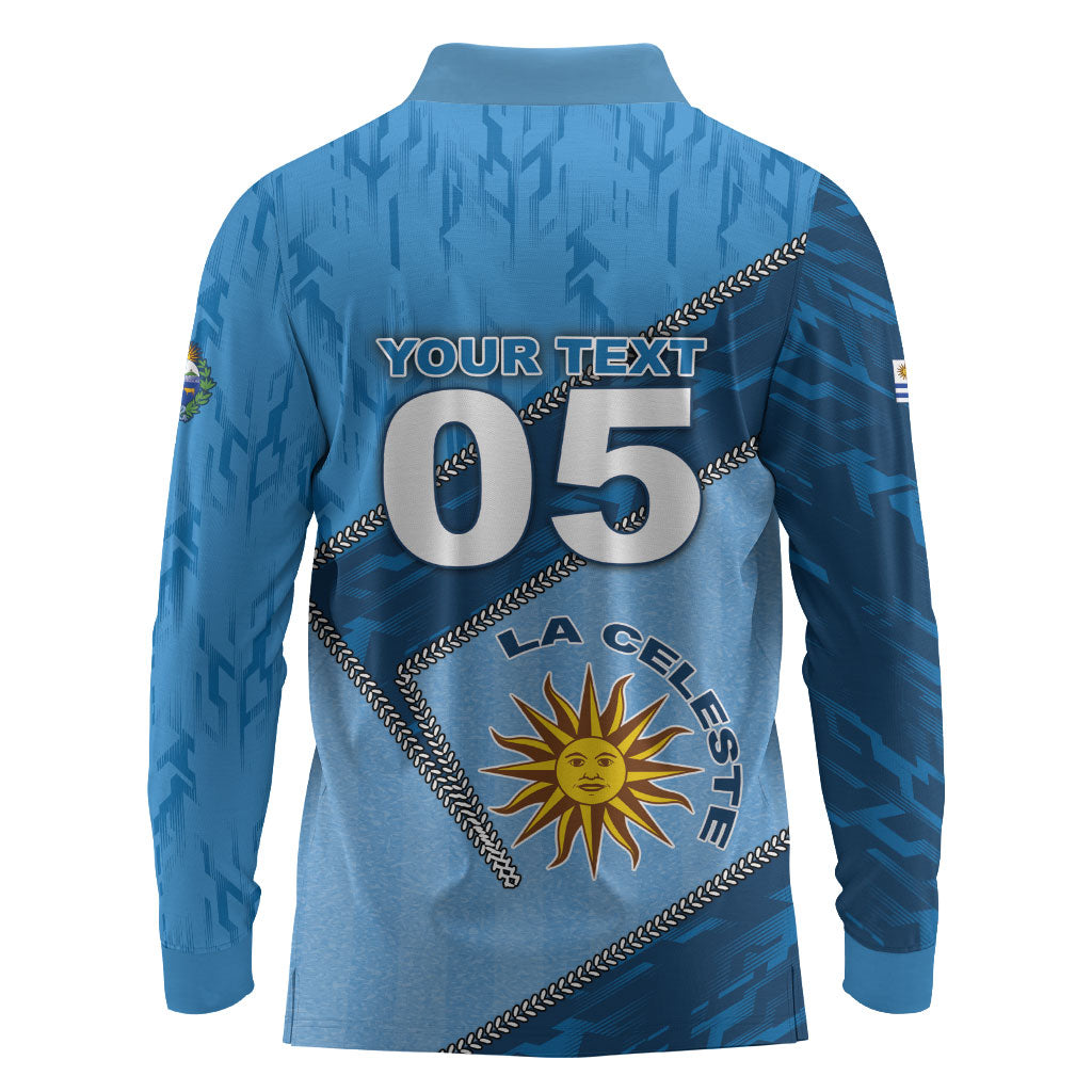 Custom Uruguay Football Long Sleeve Polo Shirt Sun Of May Symbol Unique Style