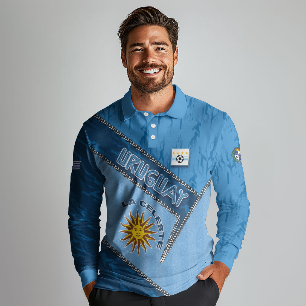 Custom Uruguay Football Long Sleeve Polo Shirt Sun Of May Symbol Unique Style