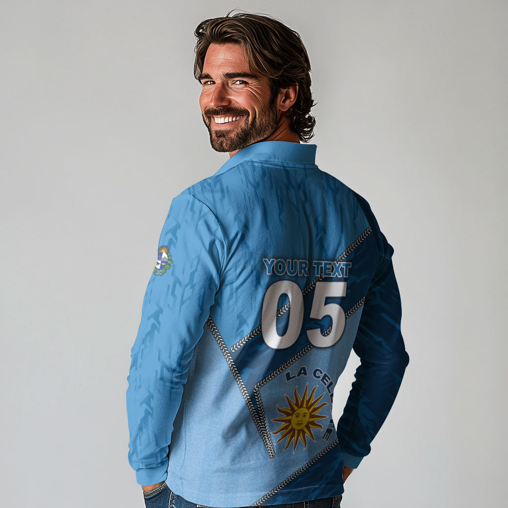 Custom Uruguay Football Long Sleeve Polo Shirt Sun Of May Symbol Unique Style