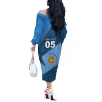 Custom Uruguay Football Off The Shoulder Long Sleeve Dress Sun Of May Symbol Unique Style