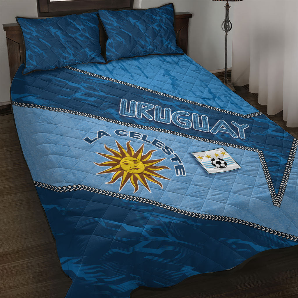 Uruguay Football Quilt Bed Set Sun Of May Symbol Unique Style