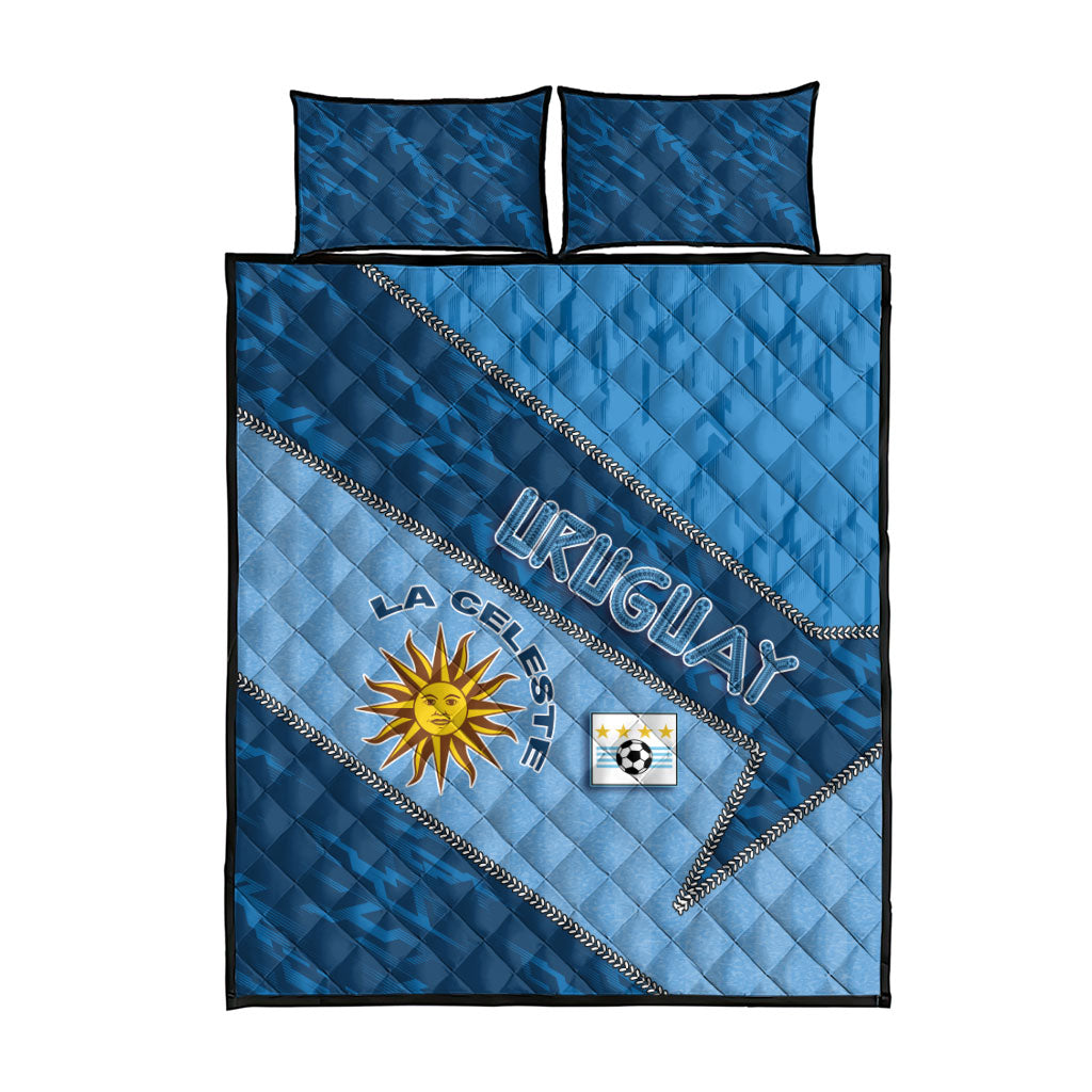 Uruguay Football Quilt Bed Set Sun Of May Symbol Unique Style