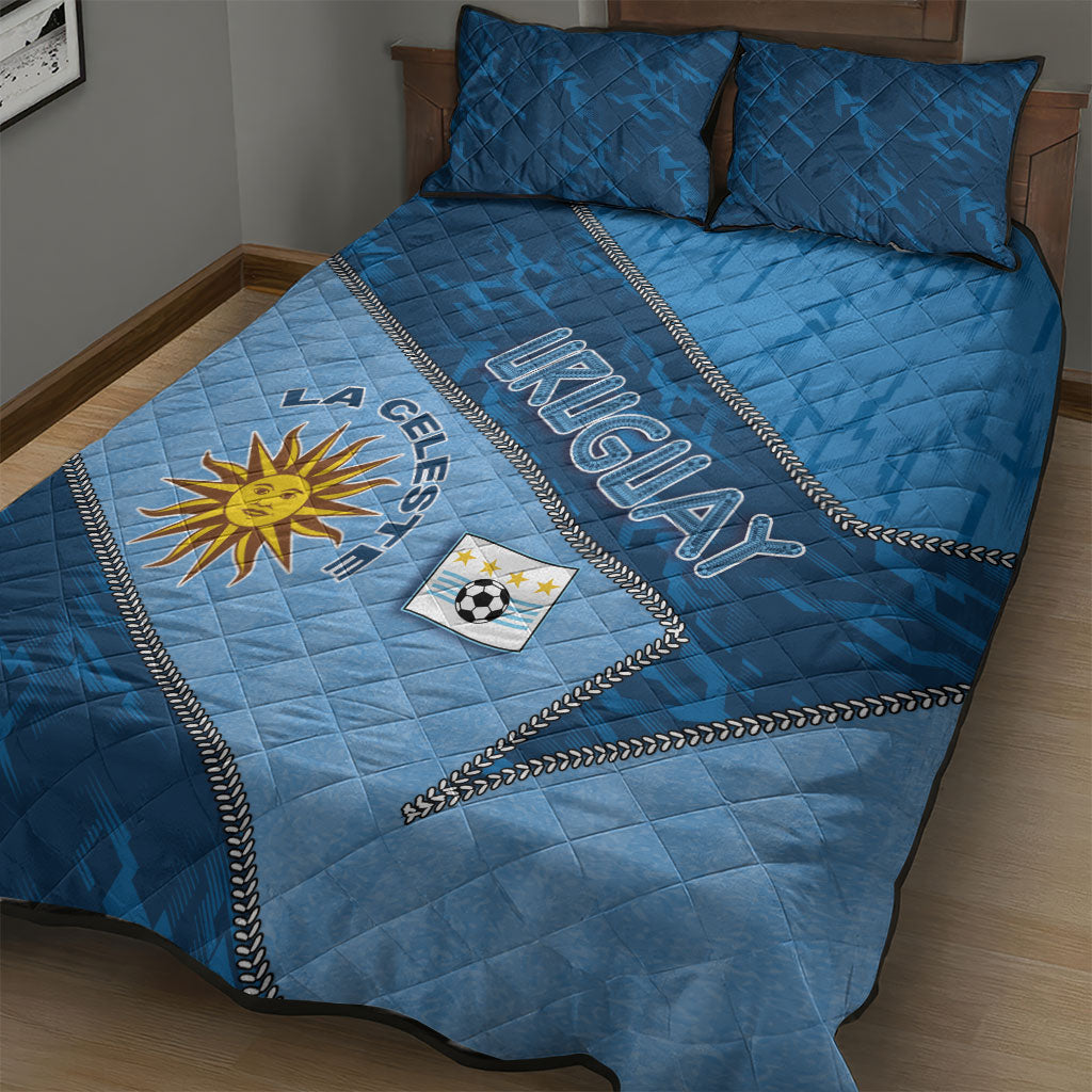 Uruguay Football Quilt Bed Set Sun Of May Symbol Unique Style