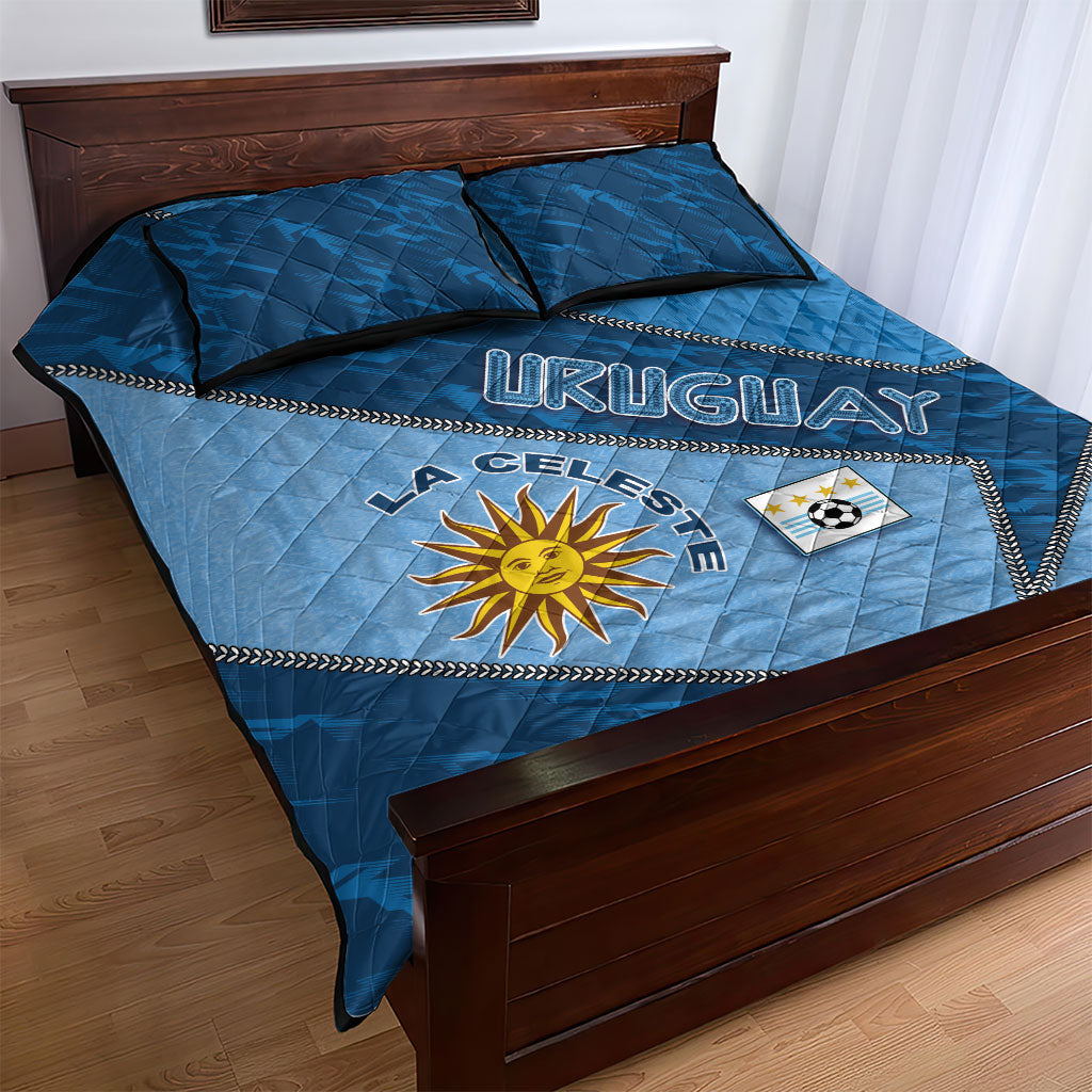 Uruguay Football Quilt Bed Set Sun Of May Symbol Unique Style