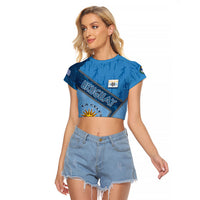 Custom Uruguay Football Raglan Cropped T Shirt Sun Of May Symbol Unique Style