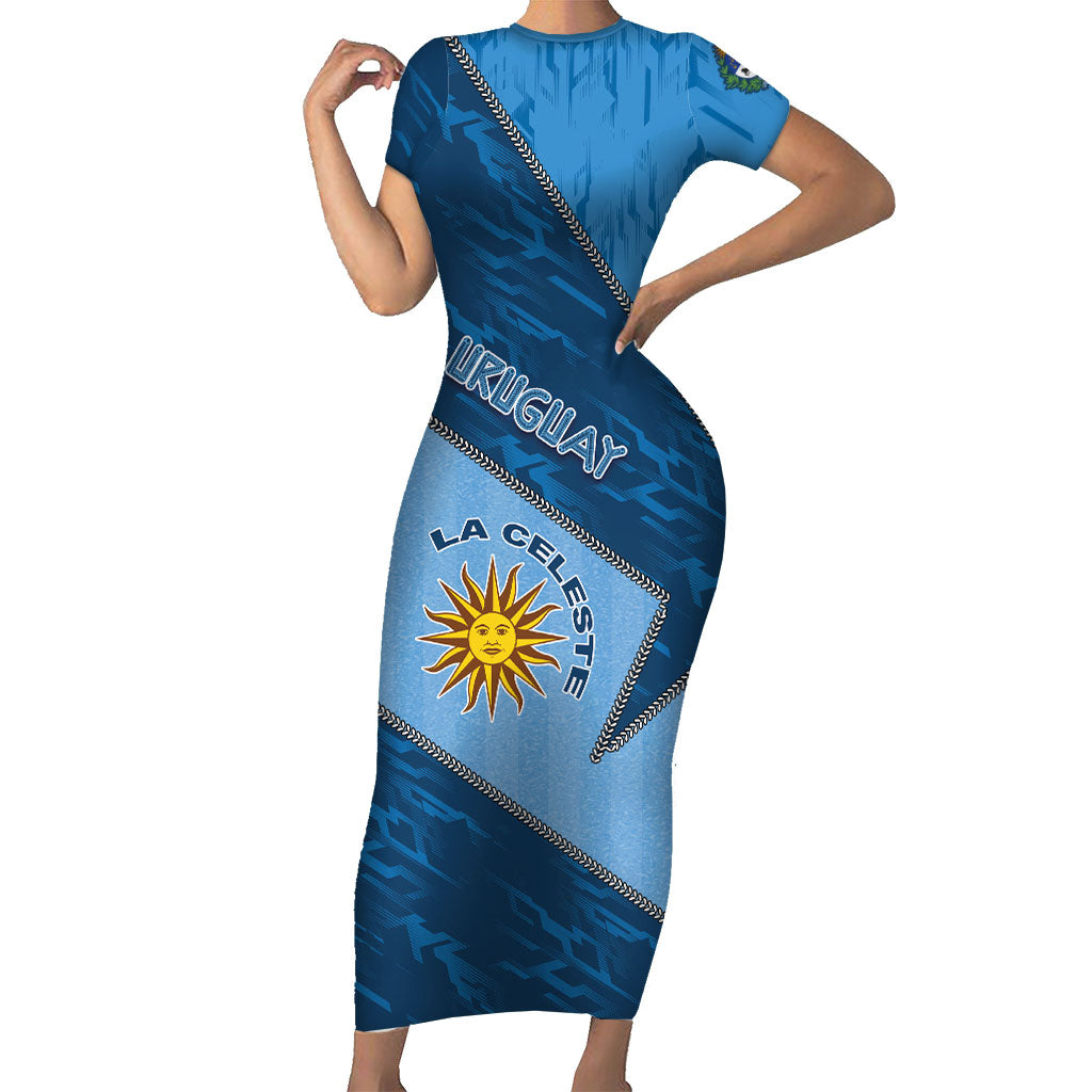 Custom Uruguay Football Short Sleeve Bodycon Dress Sun Of May Symbol Unique Style