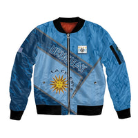 Custom Uruguay Football Sleeve Zip Bomber Jacket Sun Of May Symbol Unique Style