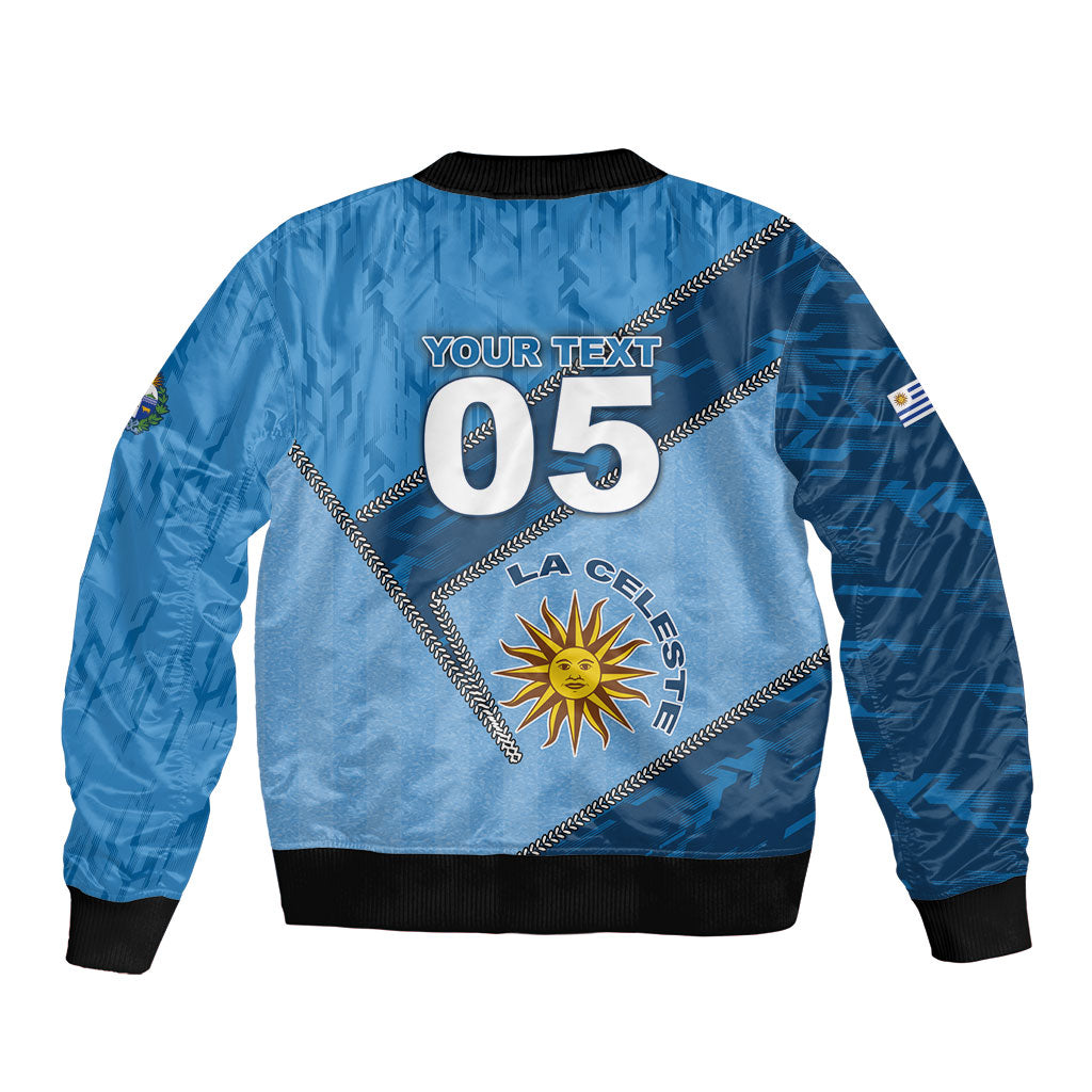 Custom Uruguay Football Sleeve Zip Bomber Jacket Sun Of May Symbol Unique Style