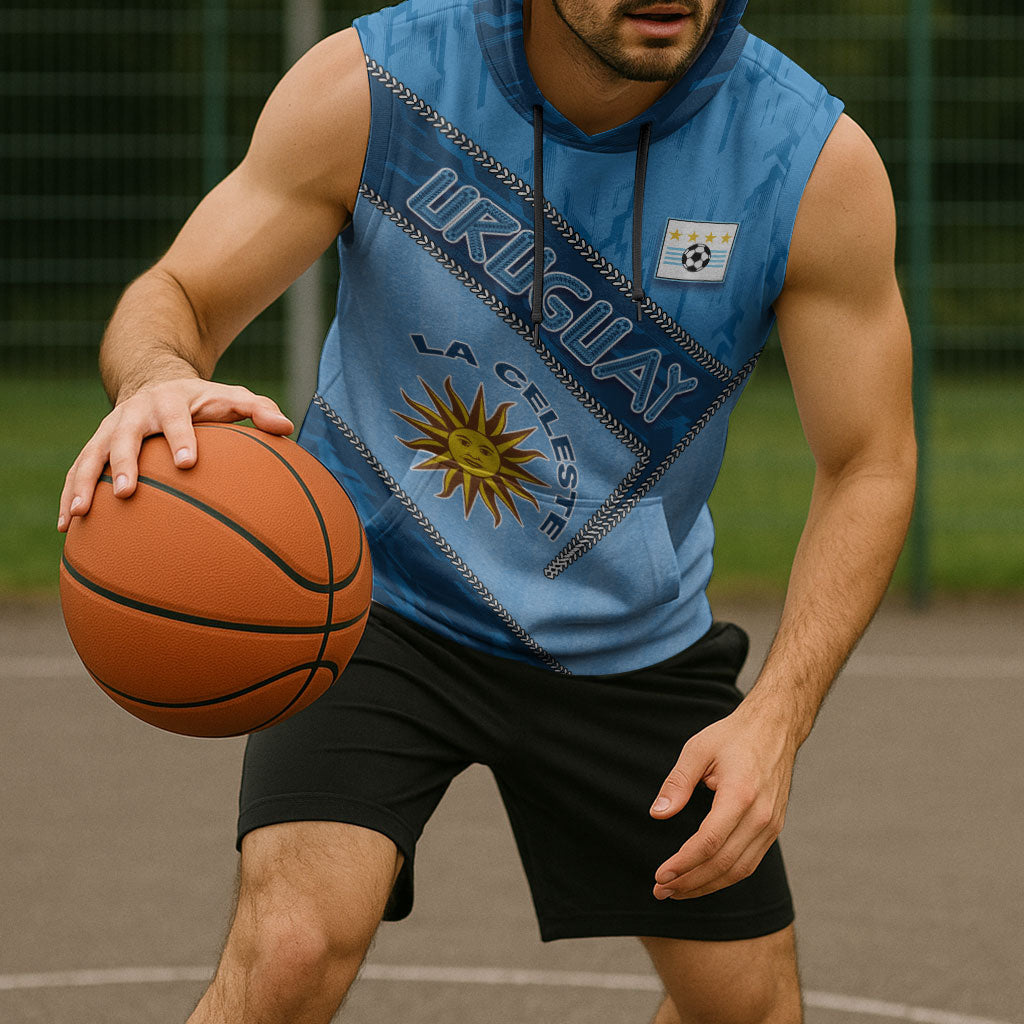 Custom Uruguay Football Sleeveless Hoodie Sun Of May Symbol Unique Style