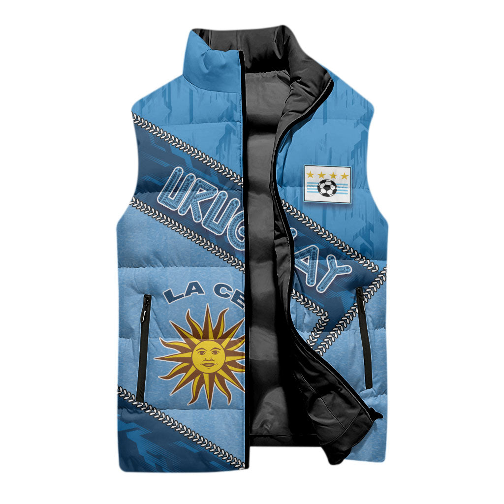 Custom Uruguay Football Sleeveless Puffer Jacket Sun Of May Symbol Unique Style
