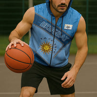 Custom Uruguay Football Sleeveless Zip Hoodie Sun Of May Symbol Unique Style