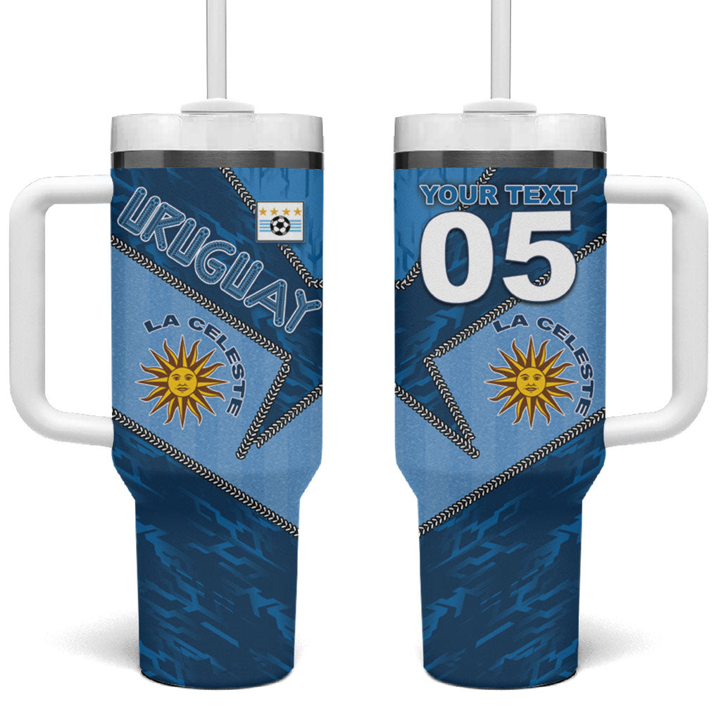 Custom Uruguay Football Tumbler With Handle Sun Of May Symbol Unique Style