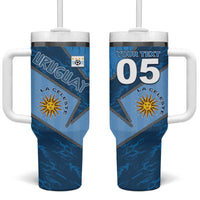 Custom Uruguay Football Tumbler With Handle Sun Of May Symbol Unique Style