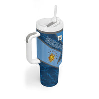 Custom Uruguay Football Tumbler With Handle Sun Of May Symbol Unique Style