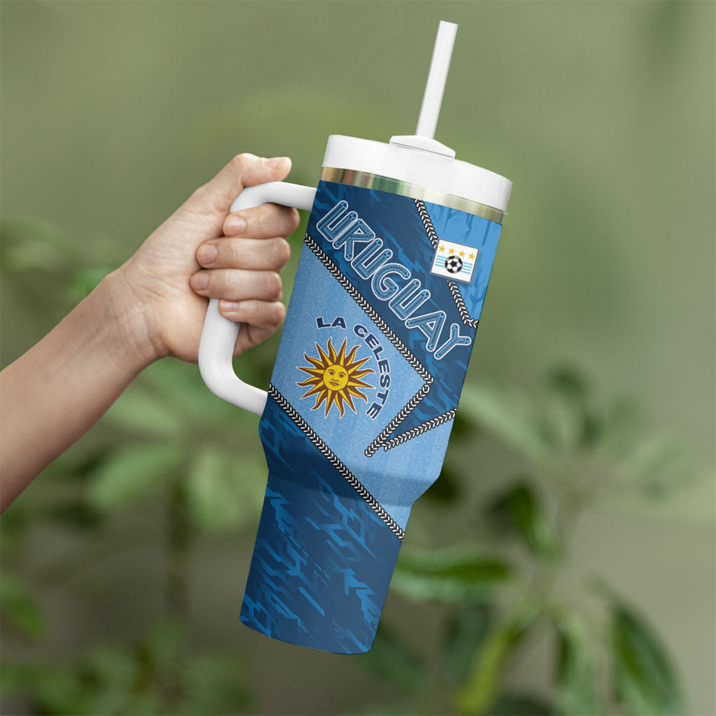 Custom Uruguay Football Tumbler With Handle Sun Of May Symbol Unique Style