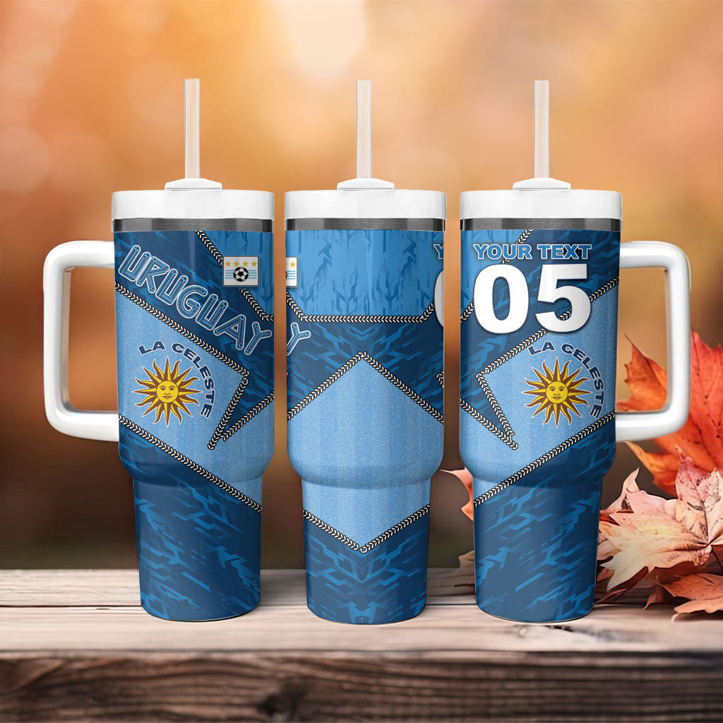 Custom Uruguay Football Tumbler With Handle Sun Of May Symbol Unique Style