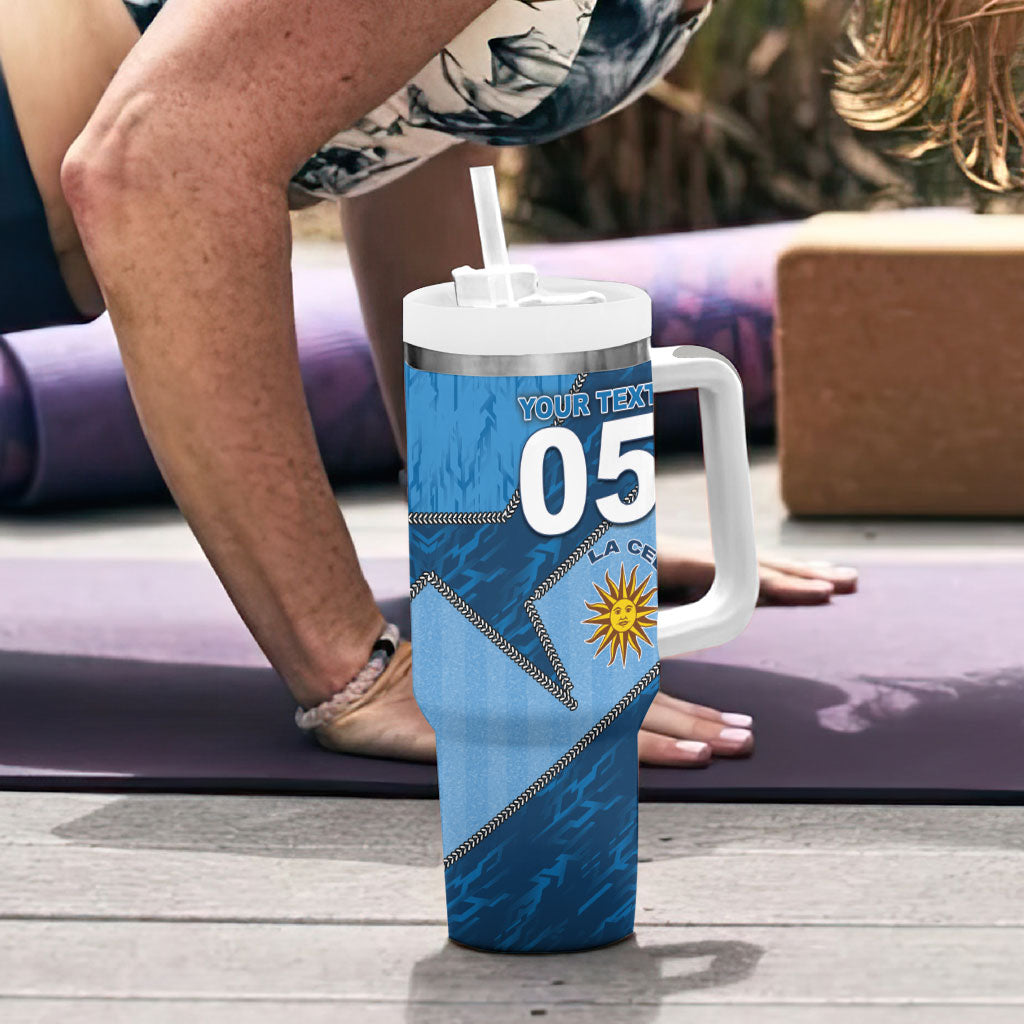 Custom Uruguay Football Tumbler With Handle Sun Of May Symbol Unique Style