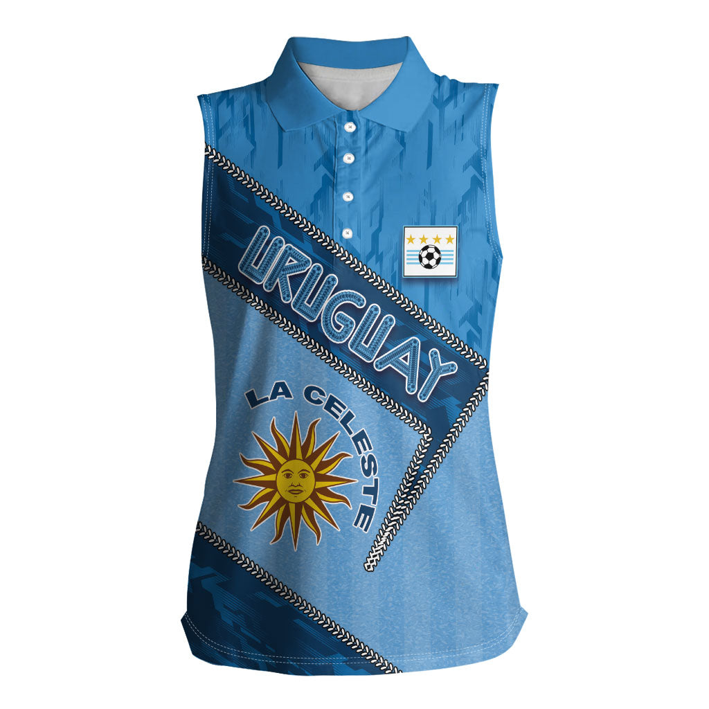 Custom Uruguay Football Women Sleeveless Polo Shirt Sun Of May Symbol Unique Style