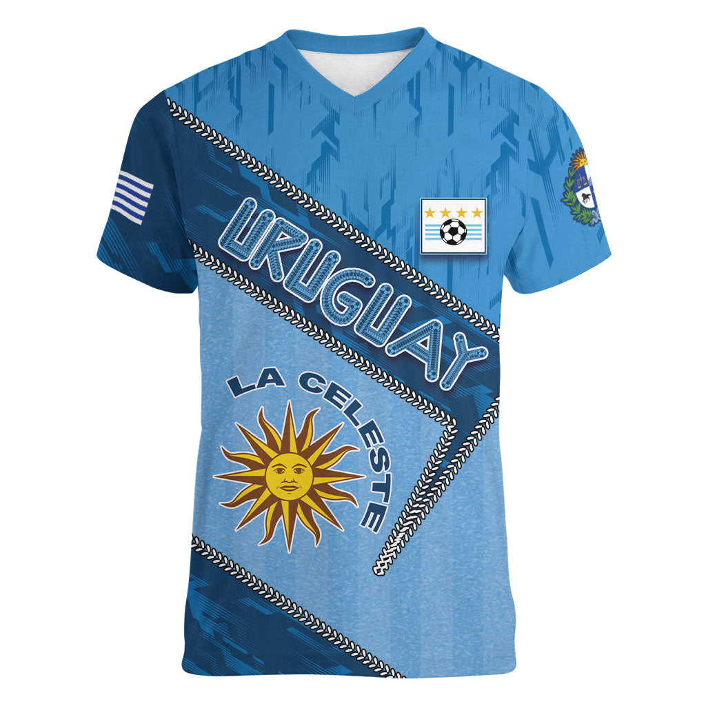 Custom Uruguay Football Women V-Neck T-Shirt Sun Of May Symbol Unique Style