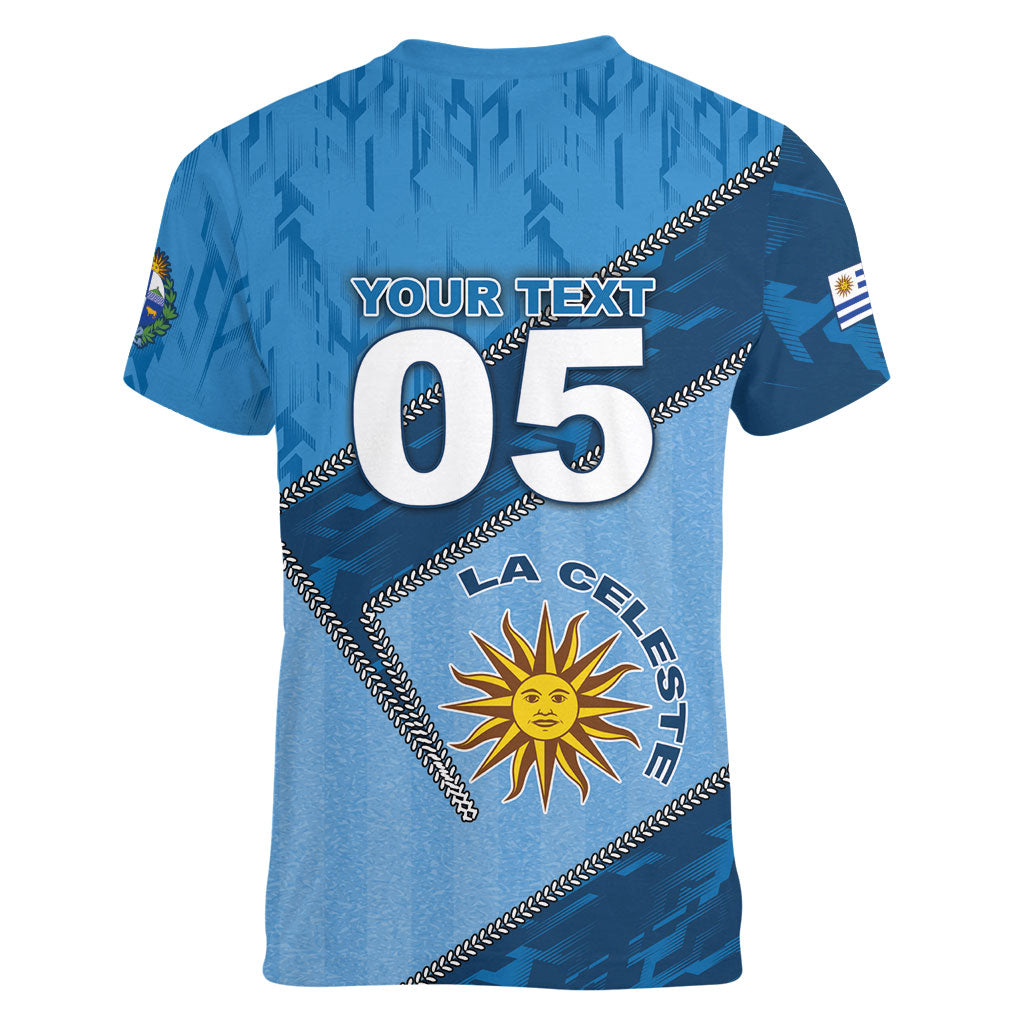Custom Uruguay Football Women V-Neck T-Shirt Sun Of May Symbol Unique Style