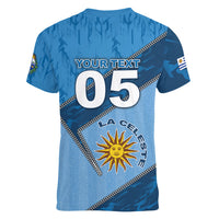 Custom Uruguay Football Women V-Neck T-Shirt Sun Of May Symbol Unique Style