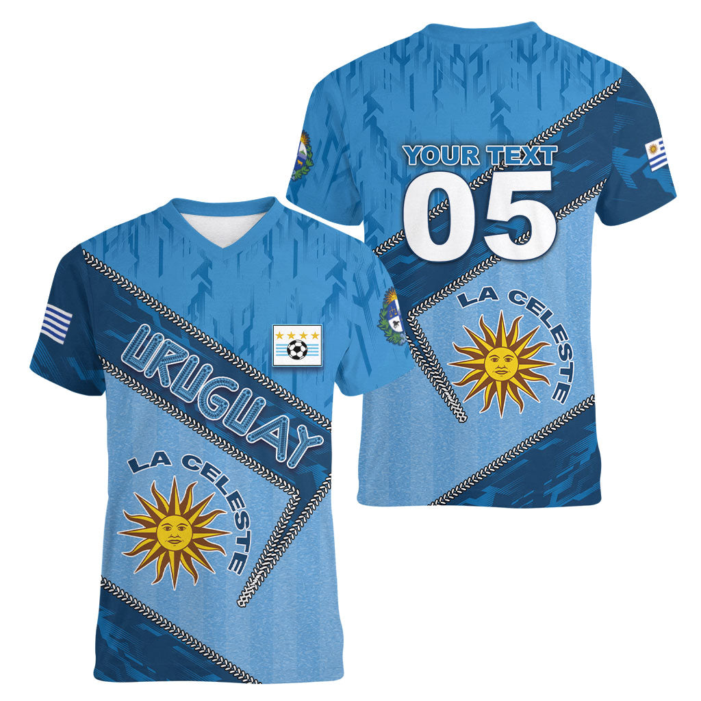Custom Uruguay Football Women V-Neck T-Shirt Sun Of May Symbol Unique Style