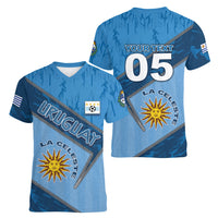 Custom Uruguay Football Women V-Neck T-Shirt Sun Of May Symbol Unique Style