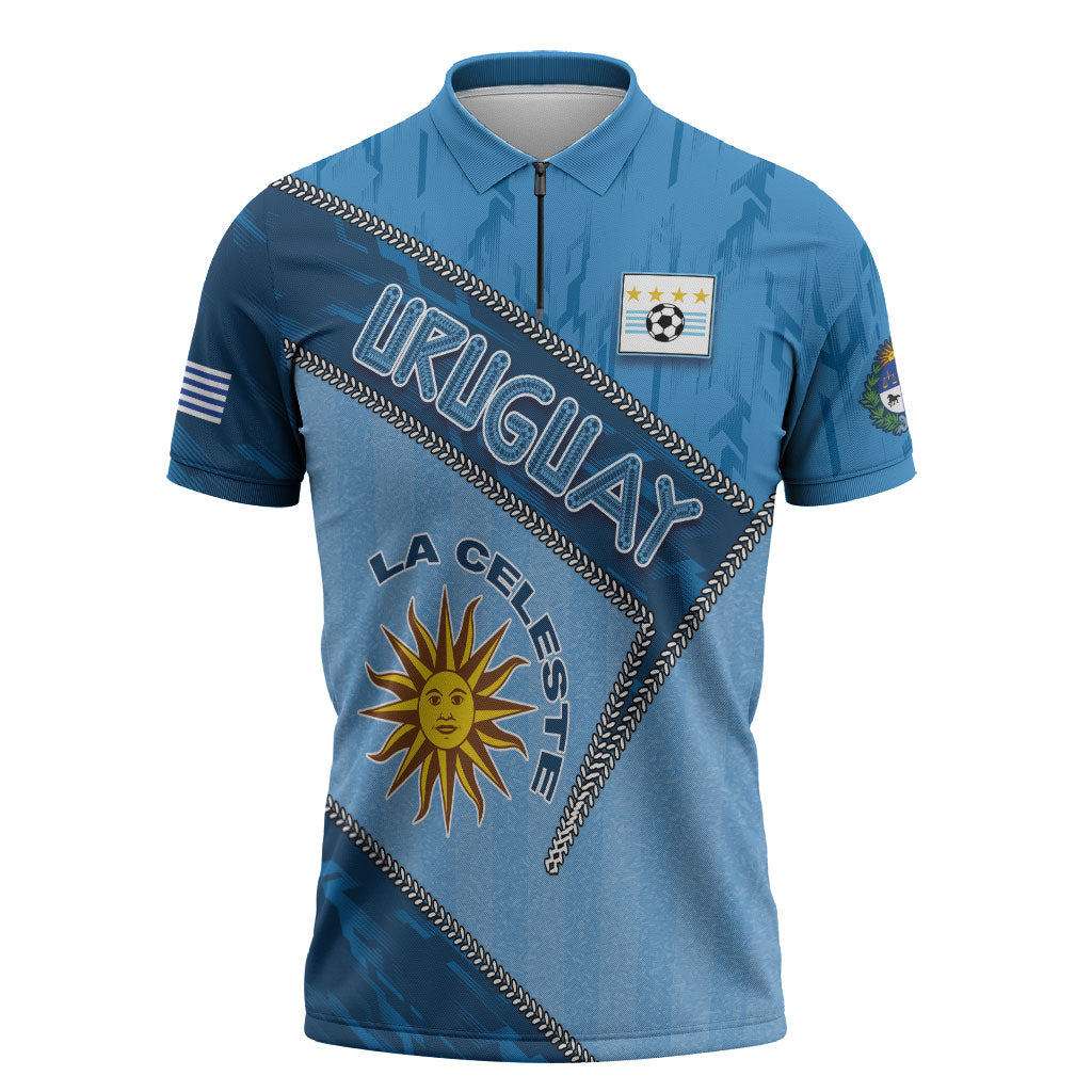 Custom Uruguay Football Zipper Polo Shirt Sun Of May Symbol Unique Style