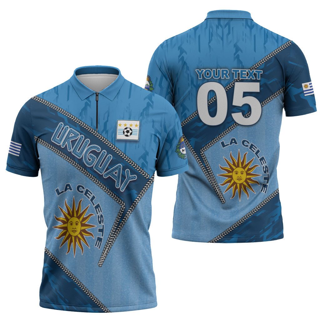 Custom Uruguay Football Zipper Polo Shirt Sun Of May Symbol Unique Style